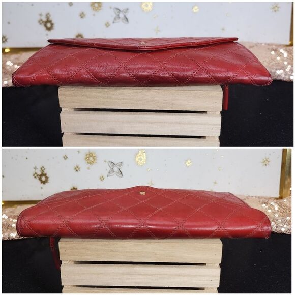 Authentic Chanel Lambskin Diamond Stitched Envelope Matlesse Wallet Red - Picture 10 of 16